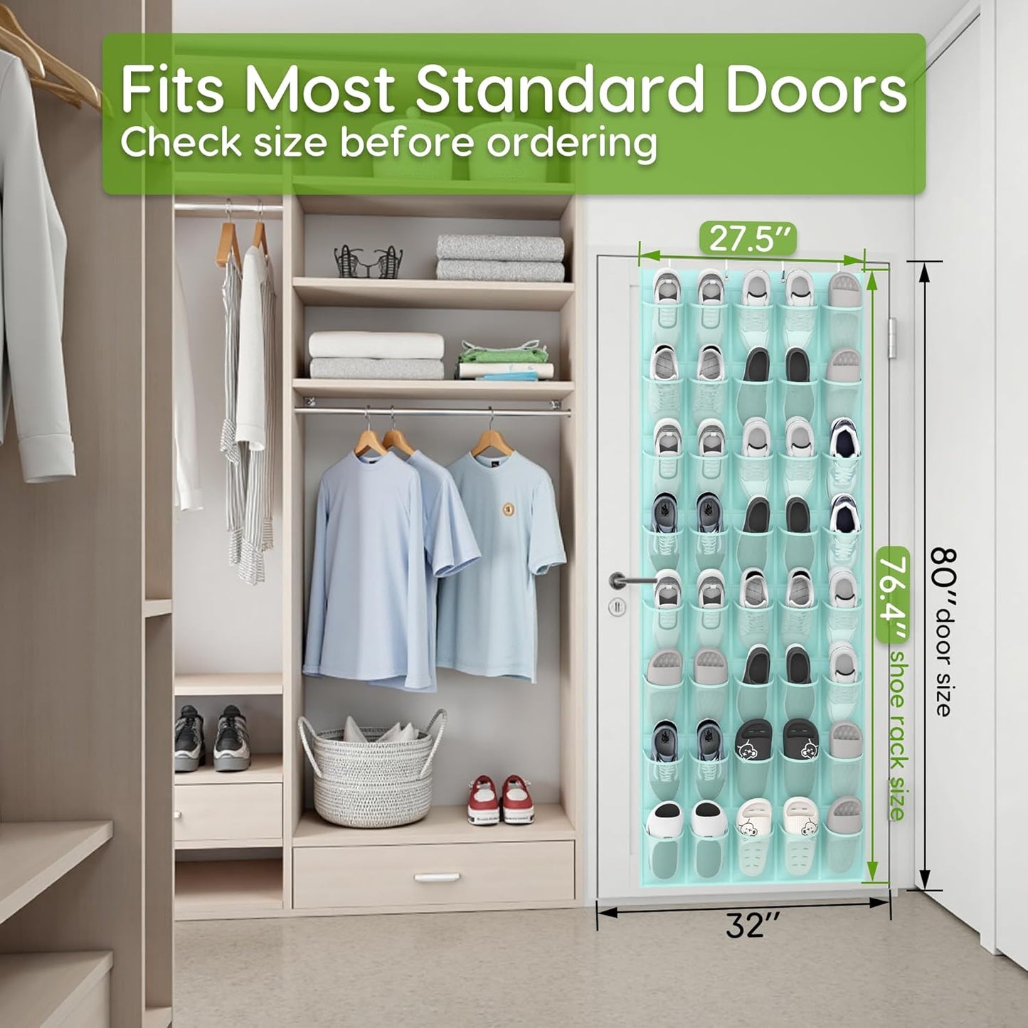 Unjumbly Over the Door Shoe Organizer with 40 Large Breathable Mesh Pockets, Space Saving Shoe Holder, Hanging Shoe Rack for Entryway Bedroom Closet Storage (Mint Blue, 40 Pockets)