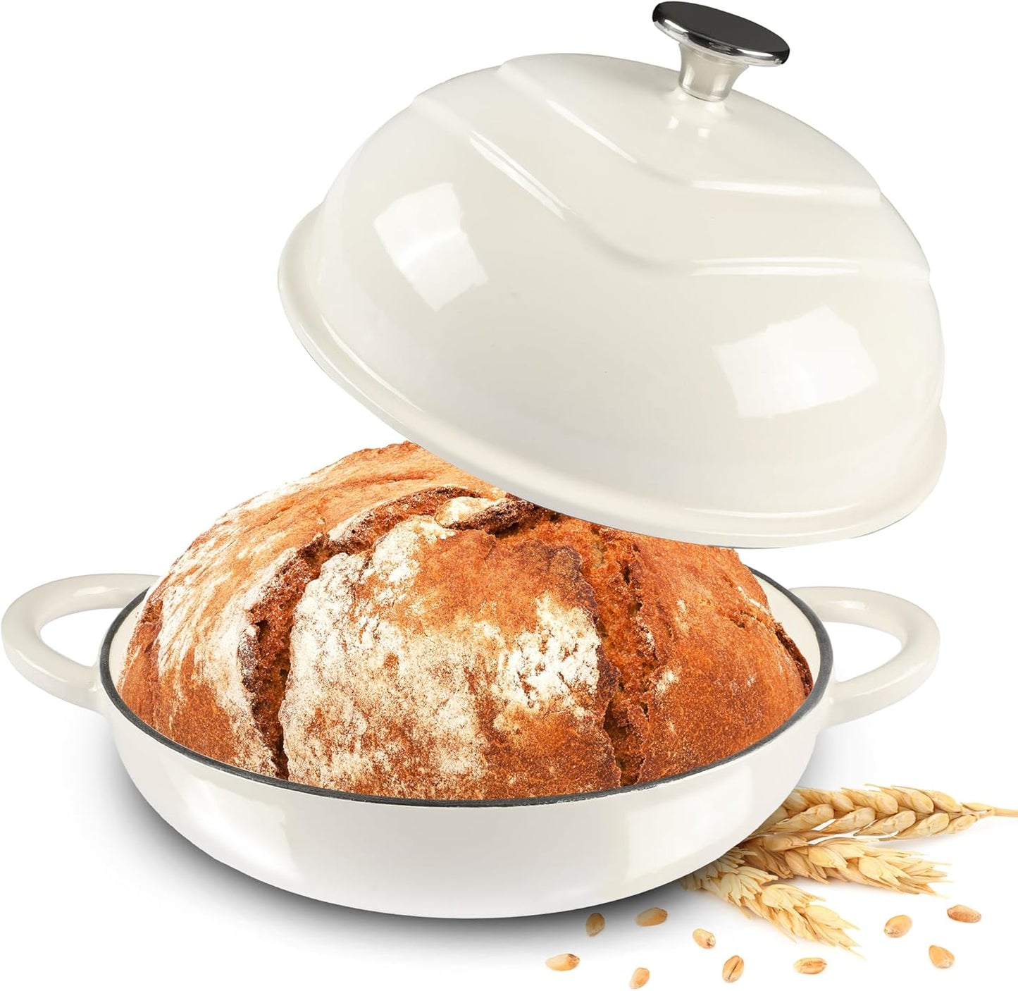 MGKKT Enameled Cast Iron Dutch Oven Pot for Sourdough Bread Baking, 5 Quart Non Stick Cloche Homemade Bread Oven with Lid, Baking Gifts, Alpine Oat White