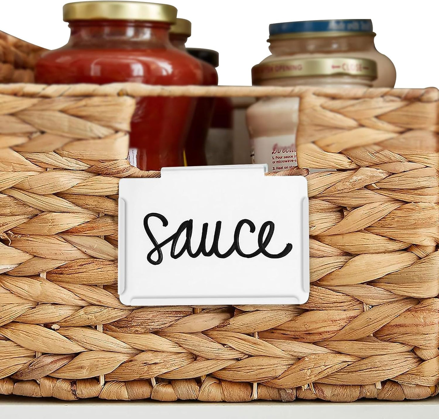 Basket Labels Clip on | Label Holders for Basket or Storage Bins Includes Black Chalk Markers (18 White Holders + 4 Black Chalk Makers)