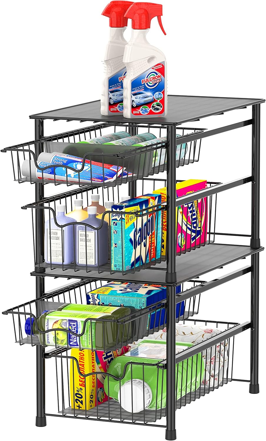 Simple Houseware Stackable 2 Tier Basket Drawer, Black
