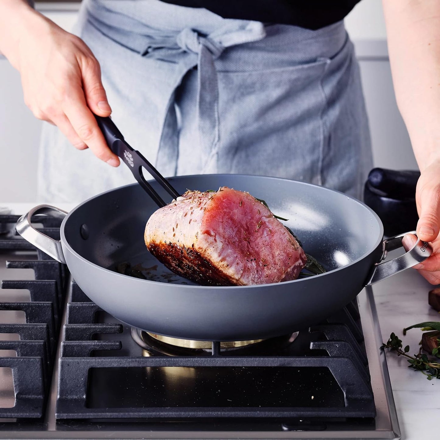 GreenPan Paris Pro Hard Anodized Healthy Ceramic Nonstick, 11" Everyday Frying Pan Skillet with 2 Handles and Stainless Steel Lid, PFAS-Free, Dishwasher Safe, Grey