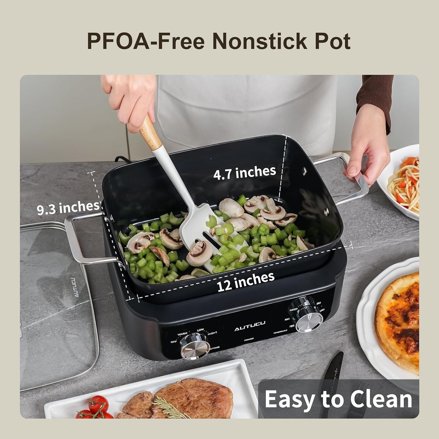 7-Quart Slow Cooker - PFOA-Free Nonstick Pot with 3 Heat Settings & Timer - Dishwasher & Oven Safe for Effortless Cooking, Perfect for Family Meals & Parties