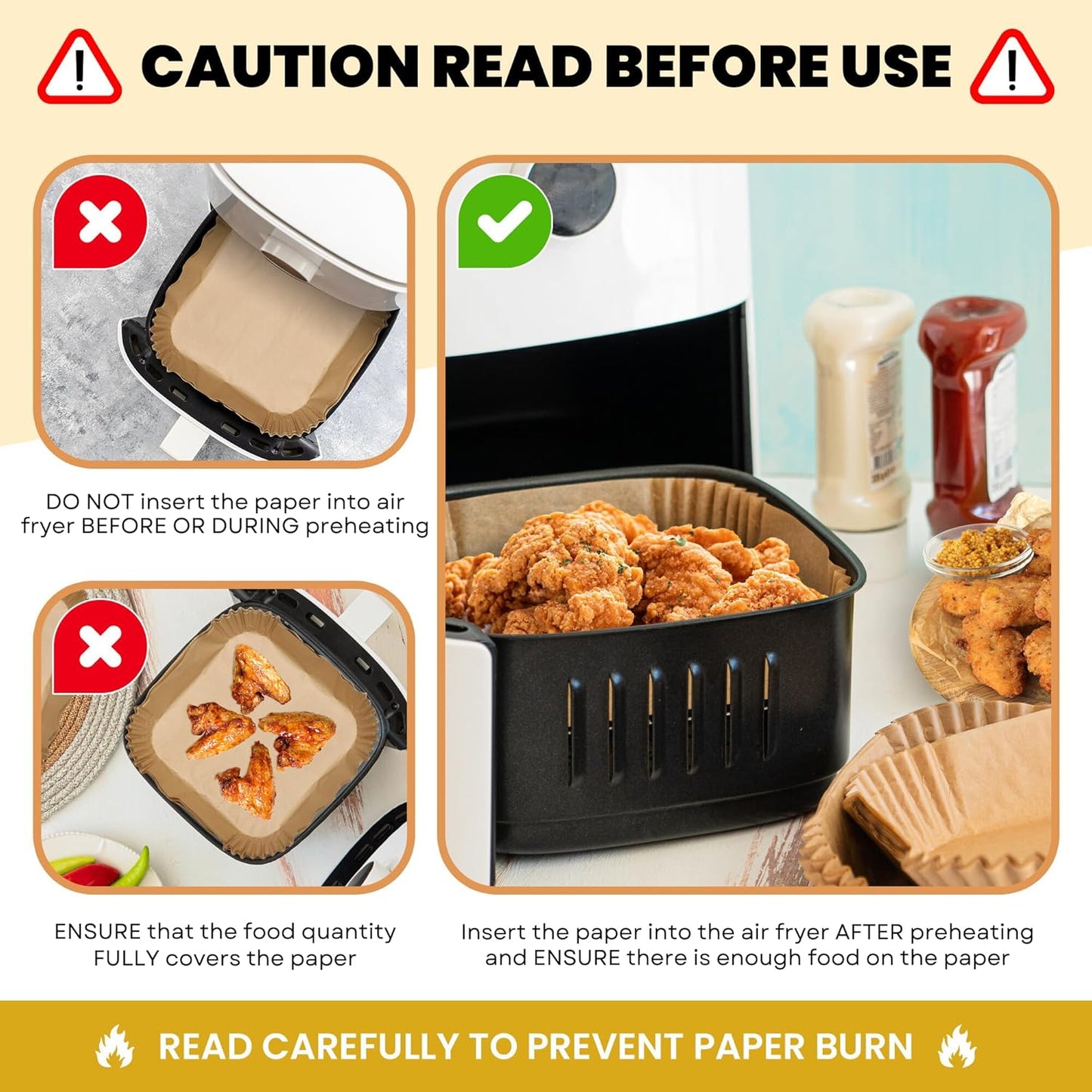 Air Fryer Liners Disposable – 125 pk 8" Unbleached Non-Stick Parchment Paper, Fits 5-8 QT Basket, Air Fryer Liners | Airfryer Liners