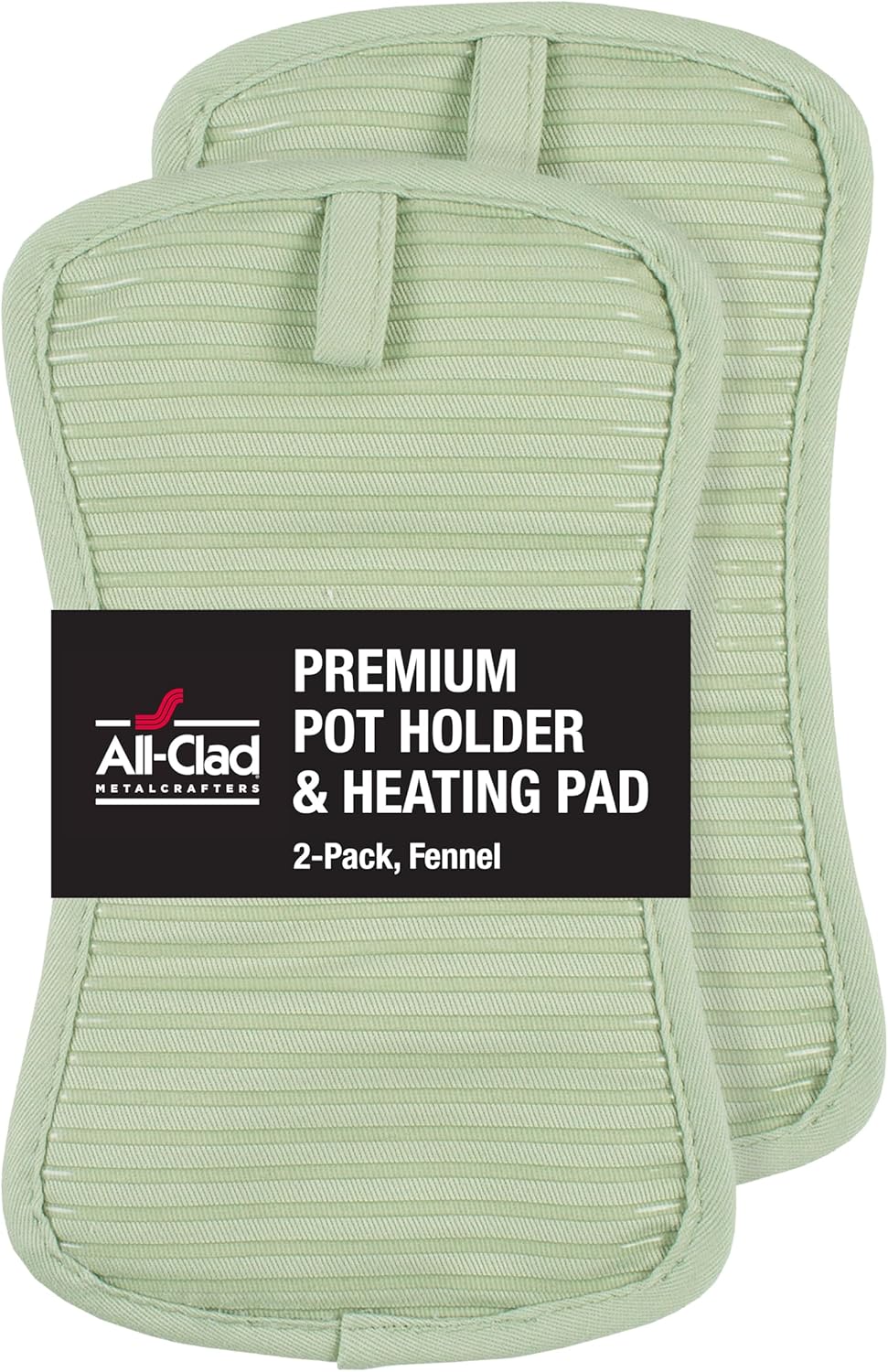All-Clad Premium Pot Holder & Heating Pad, (2-Pack) Heat Resistant to 500 Degrees, 100% Cotton 10"x6.25" for Kitchen and Barbeque, Fennel