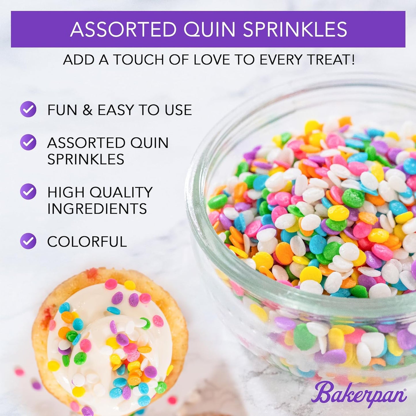 Bakerpan Quins Alphabet Sprinkles for Cake Decorating - 6.1 Ounces - ABC Edible Confetti Sprinkles for Cupcakes, Ice Cream, Cookies, Cakes