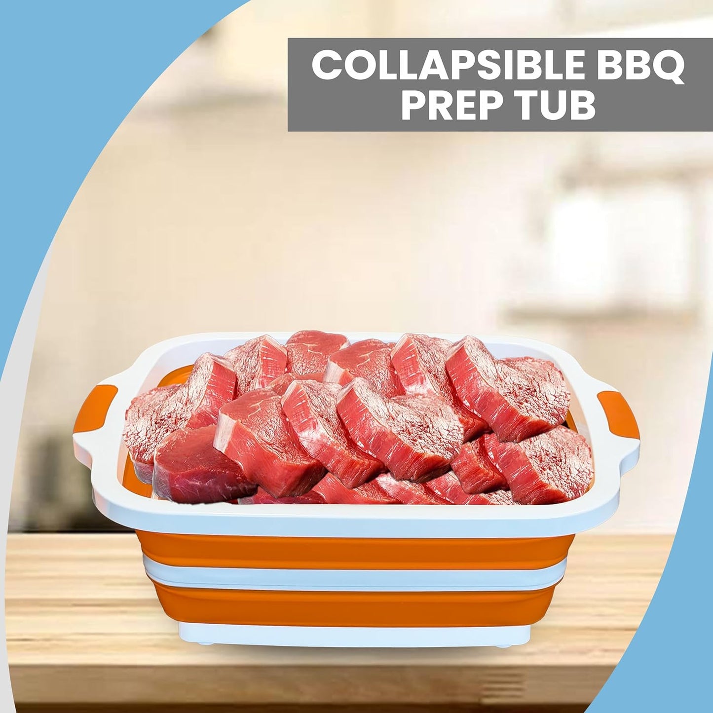 BBQ Prep Tub, 8L Multifunctional Camping Cutting Board with lid, Meat Prep Tub for Meal Prep Marinating Food, Marinating Container with Lid, Collapsible Food Storage Containers (Original)