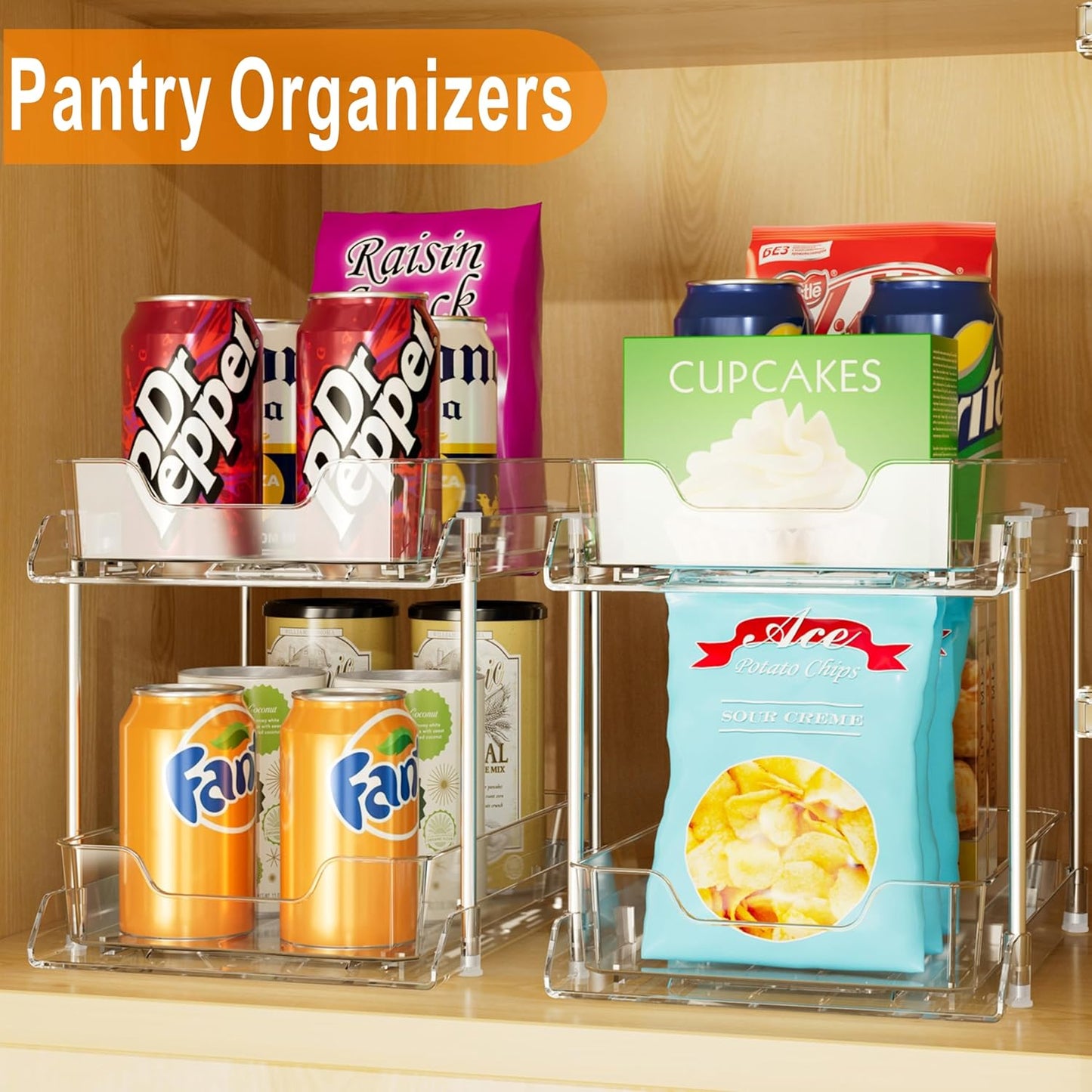 JLKDQ 4 Pack Bathroom Under Sink Organizers and Storage, 2-Tier Pull Out Medicine Cabinet Organizing- Kitchen, Pantry, Medicine Storage Bins, Vanity Makeup.(Clear,10.63" L x 8.0" W x 8.46" H).