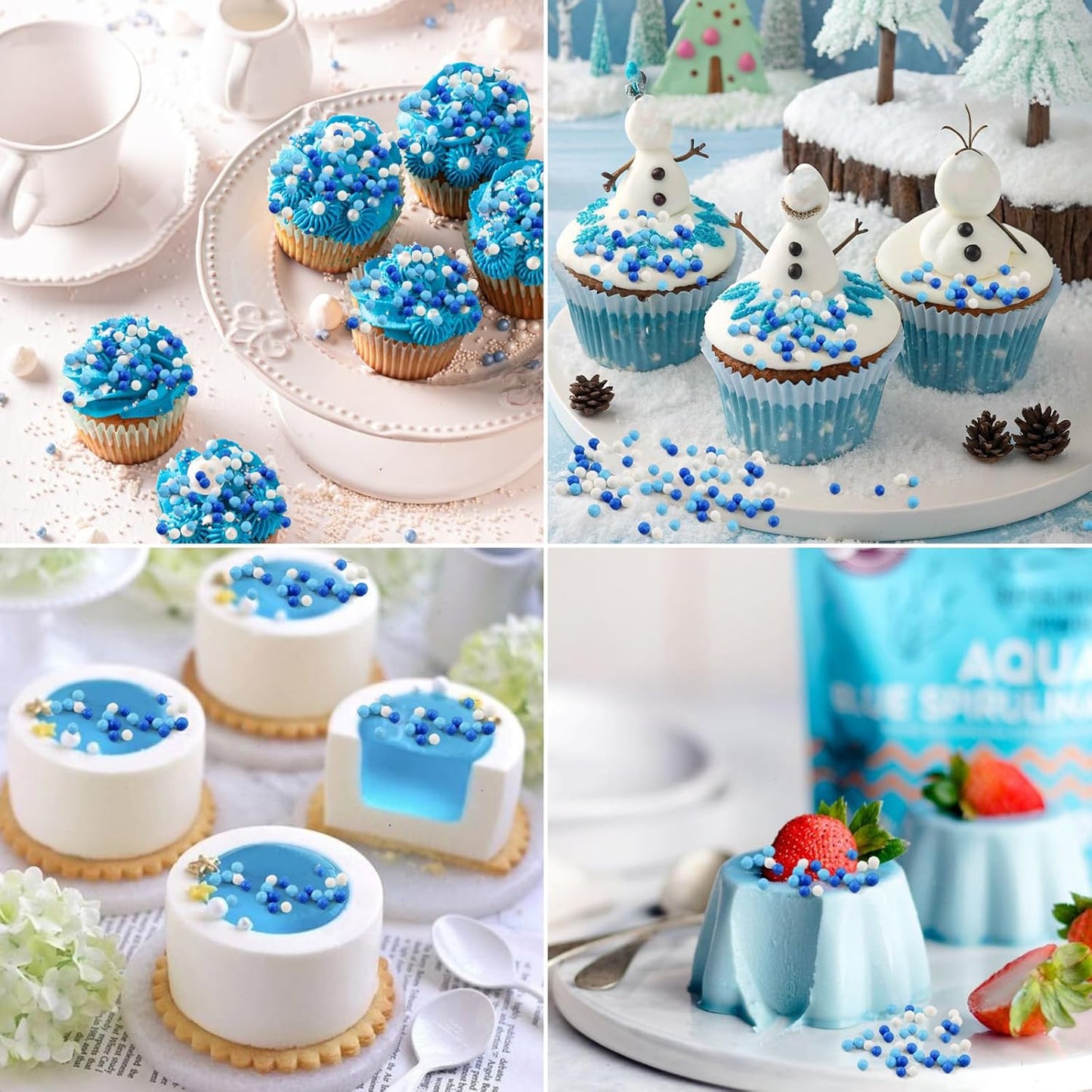 Blue White Pearl Sugar Sprinkles 2mm 130g/4.6 Oz Blue Sprinkles for Cake Decorating White Candy Pearls Baking Decorations Edible Sugar Pearls Sprinkle for Ice Cream Toppings Wedding Chirstmas