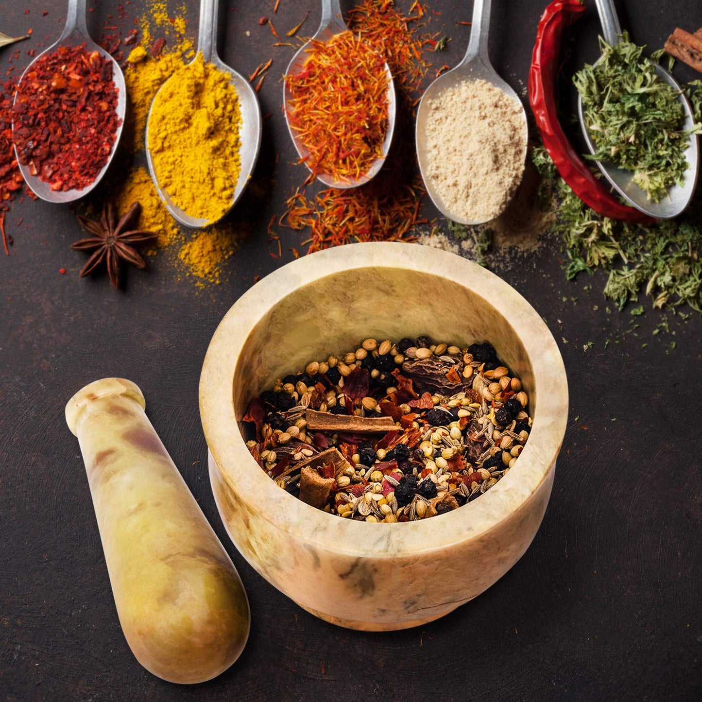 Mortar and Pestle, Made of Heavy Duty Polished Hard Stone, Natural Stone Grinder for Spices, Pastes, Herbs, Seasoning etc. (Haldi)