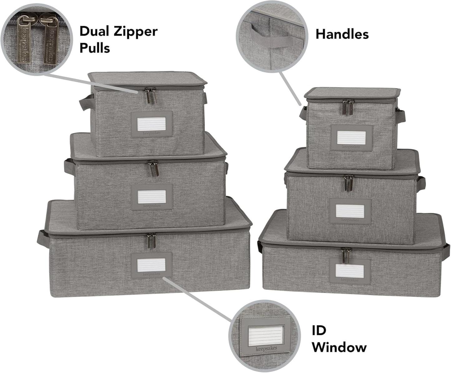 Covermates Keepsakes Dish Storage Box - Stackable, Reinforced Handles, China Storage, Grey Heather