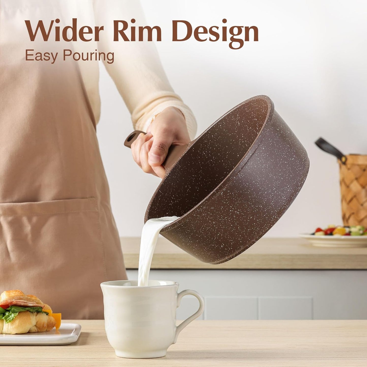 SENSARTE Saucepan Nonstick with Lid 2.5 Quarts Granite Coating Sauce Pot Medium Kitchen Cooking Pot, Induction Comptable, Free of Intentionally Added PFOA