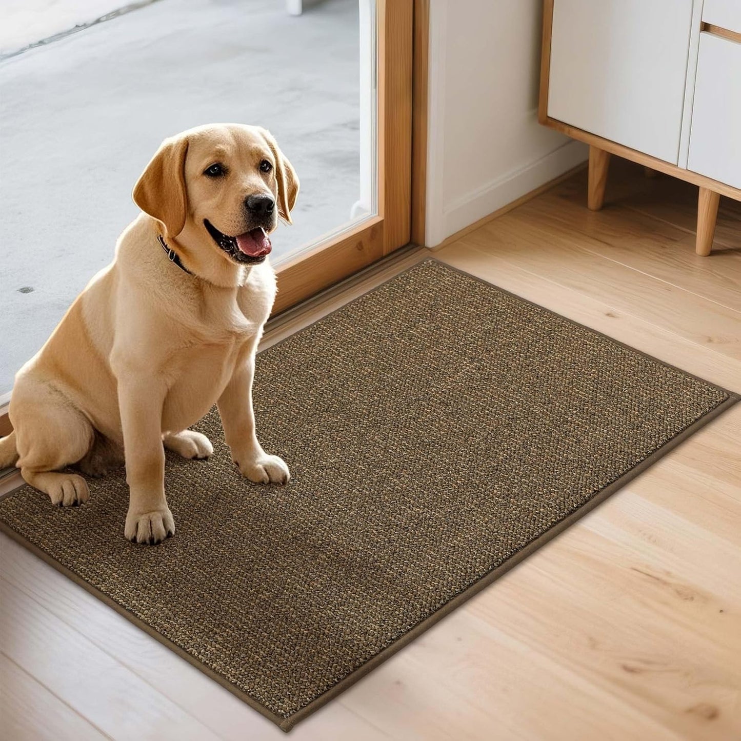 JSEI Dirt Trapper Door Mat 20"x32" Non-Slip Washable Entrance Mat, Dog Doormats, Absorbent & Fade-Resistant Floor Mats, Low Profile Welcome Mats for Entryway, Front Door, and Inside Entrance, Brown