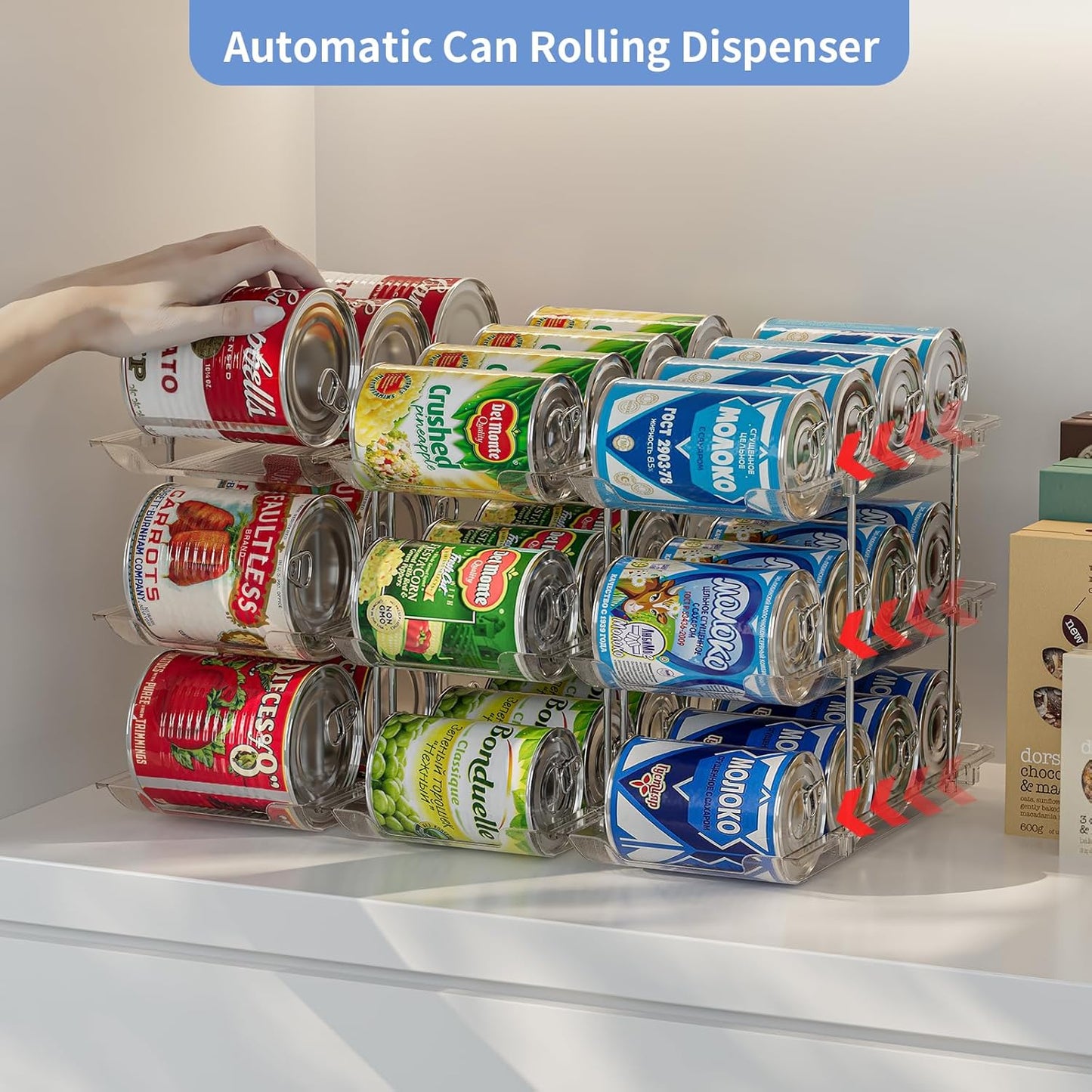 Can Organizer for Pantry Free combination Can Dispenser,Clear 3 Tier Storage Rack for 36 Cans Suitable for Cabinet Pantry Fridge Countertop (3 * 3)
