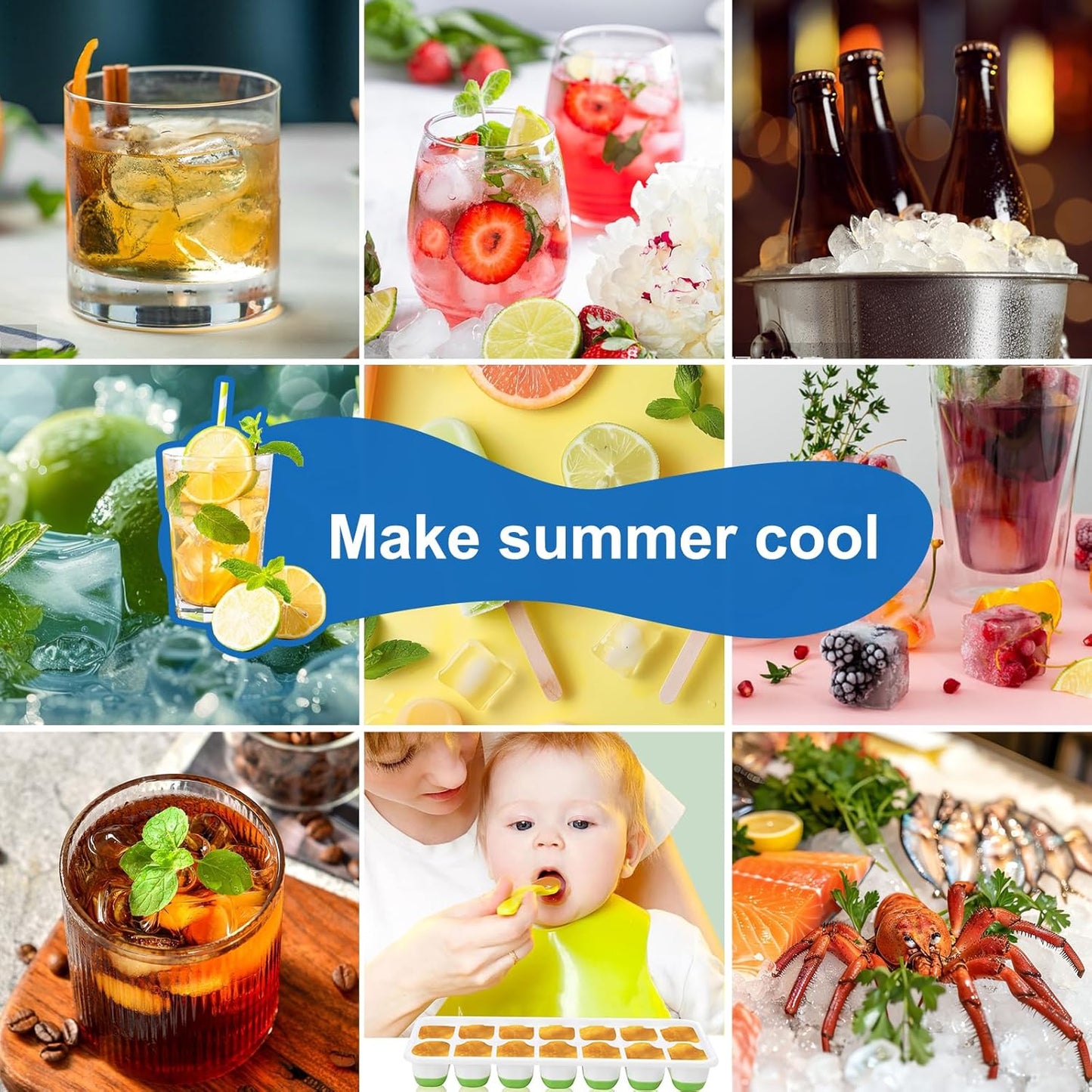 Ice Cube Tray, Ice Cube Trays for Freezer 6 Pack with Lid and Bin, Ice Tray Easy-Release, Ice Trays for Freezer Stackable, Silicone Ice Cube Tray for Drinks, Coffee - BPA-Free and Odor-Free