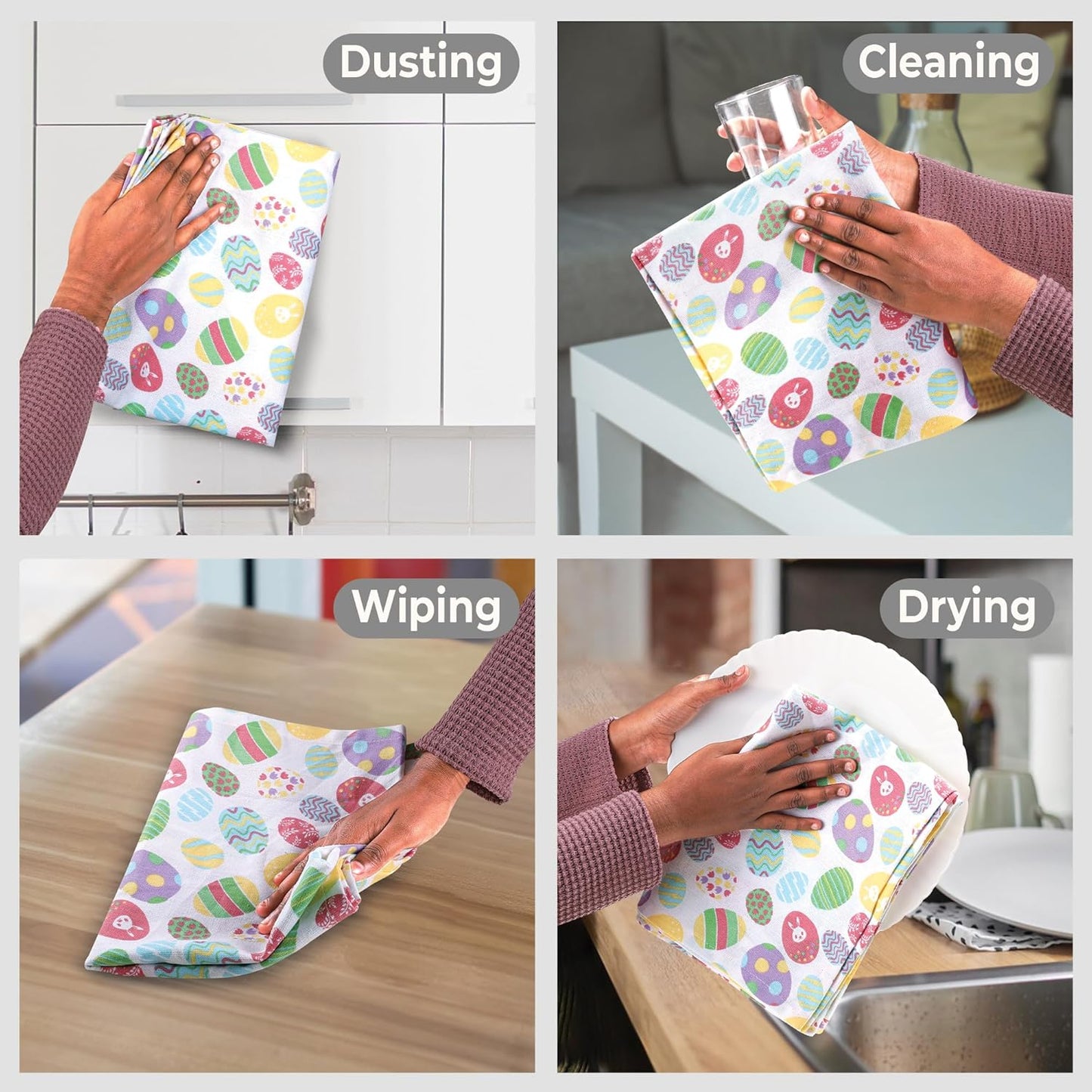 Urban Villa Kitchen Towels Set of 6 Dish Towels for Kitchen 100% Cotton Easter Print Kitchen Towels Mitered Corners Oversized 20X30 Inches Kitchen Towels Highly Absorbent Kitchen Hand Tea Towels