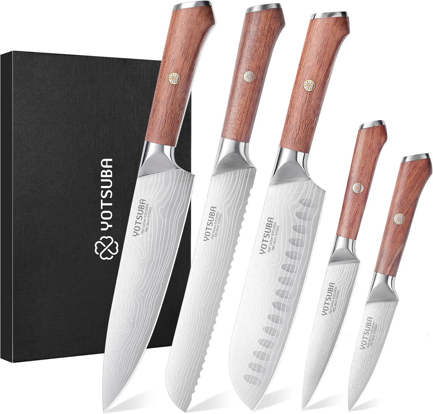 YOTSUBA 5PCS Kitchen Knives Set,Kitchen Knife Set,German High Carbon Stainless Steel Ultra Chef Knife Sets with Ergonomic Handle for Chopping Vegetable and Cooking