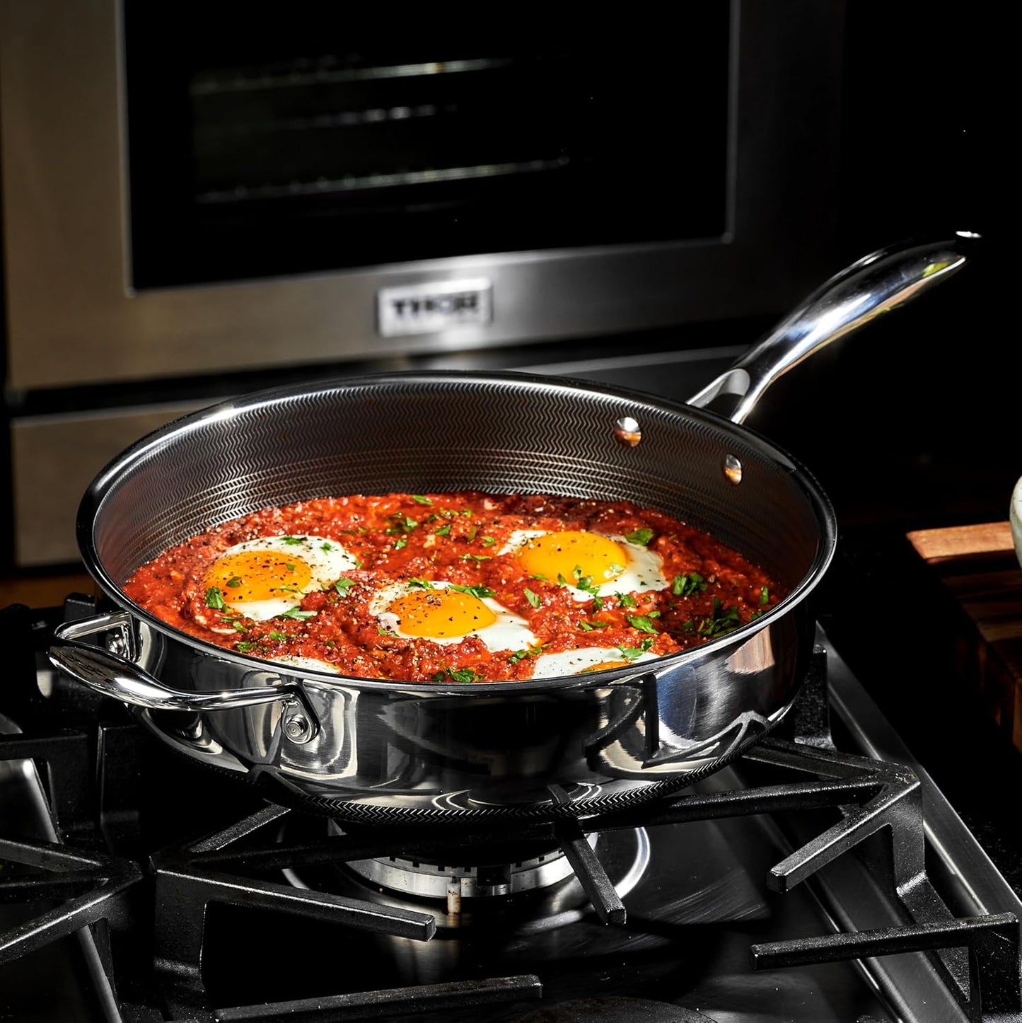 HexClad Hybrid Nonstick 3.3-Quart Deep Sauté Pan with Tempered Glass Lid, Stay-Cool Handle, Dishwasher-Friendly, Oven-Safe Up to 900°F, Induction Ready, Compatible with All Cooktops