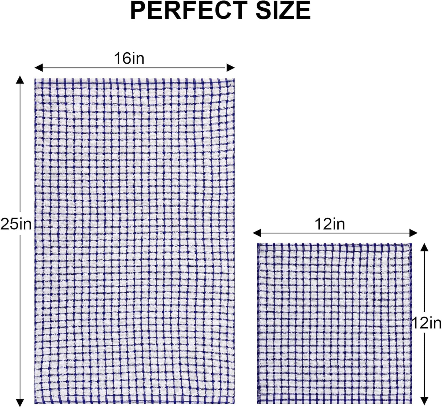 Kitinjoy Cotton 12 Pack Kitchen Towels and Dishcloths Sets, 16 x 25 Inch & 12 X 12 Inch Dish Towels Bulk, Super Soft and Absorbent Hand Towels for Kitchen Drying, Blue