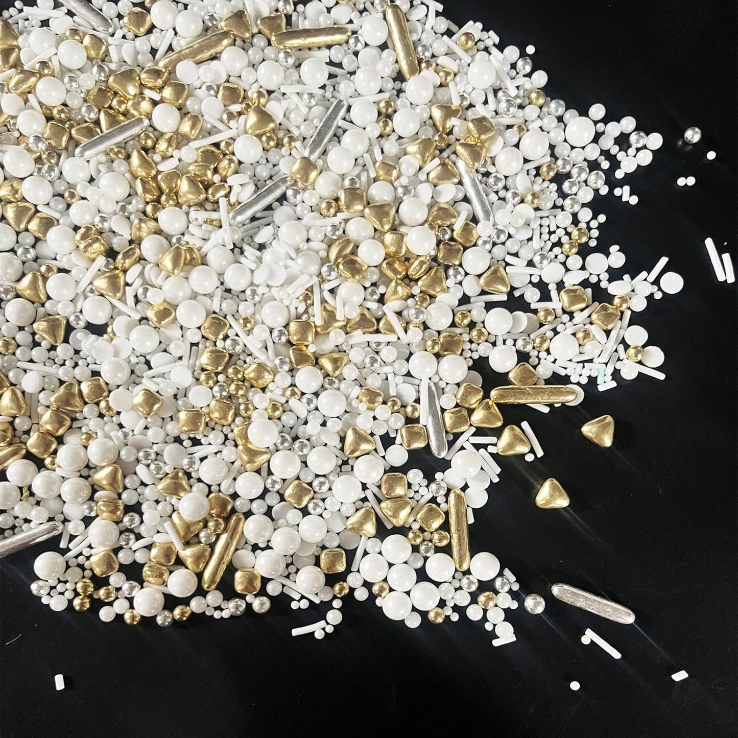 Weraru White Deluxe Gold Sprinkles Candy Mixing Size Baking Edible Cake Decorations Cupcake Toppers Cookie Decorating Celebrations Wedding Shower Party Chirstmas Supplies 130g/ 4.58oz