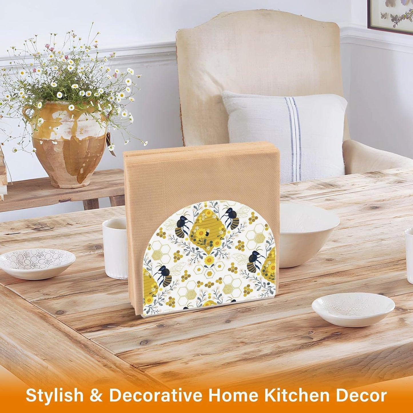 Bee Hive Honeycomb Daisy Flower Napkin Holder for Table Paper Napkins Holder Acrylic Tissue Dispenser Kitchen Dining Room Bathroom Party Car Decor