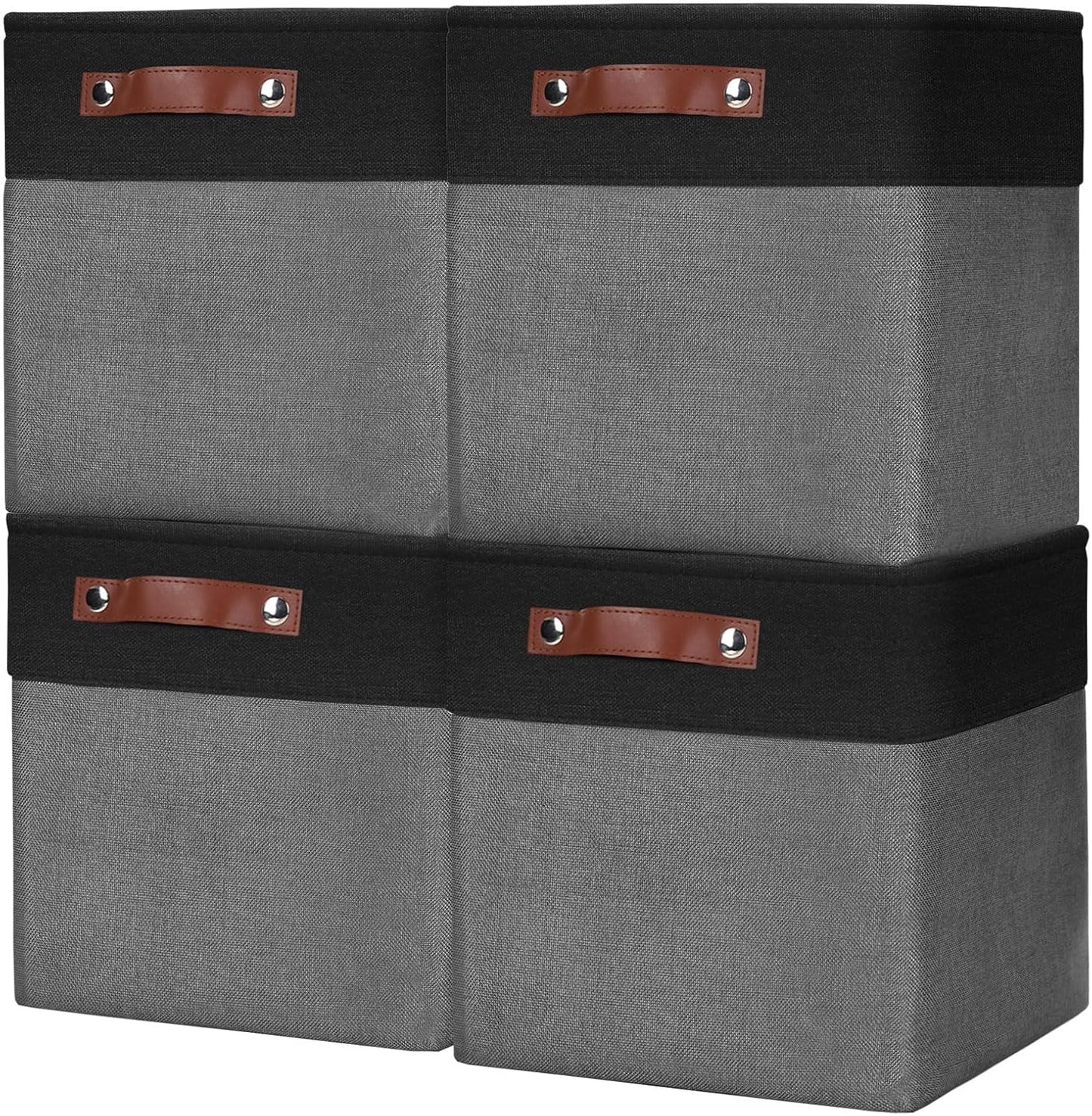 Collapsible Fabric Storage Cubes 11x11 Cube Storage Bins, 4 Pack Closet Baskets Box with Handles for Organizing, Shelf, Toys, Clothes, Home, Office, Nursery (Grey&Black)