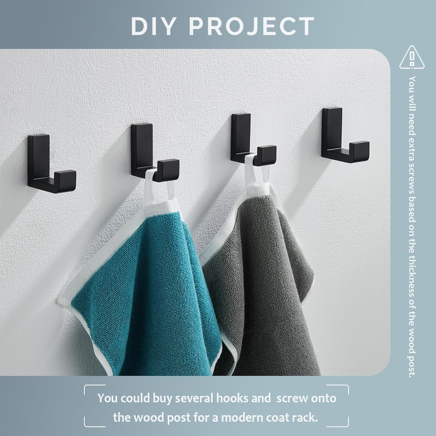 Angle Simple Towel Hook Matte Black 2 Pack, 304 Stainless Steel Bathroom Coat Robe Hook for Wall