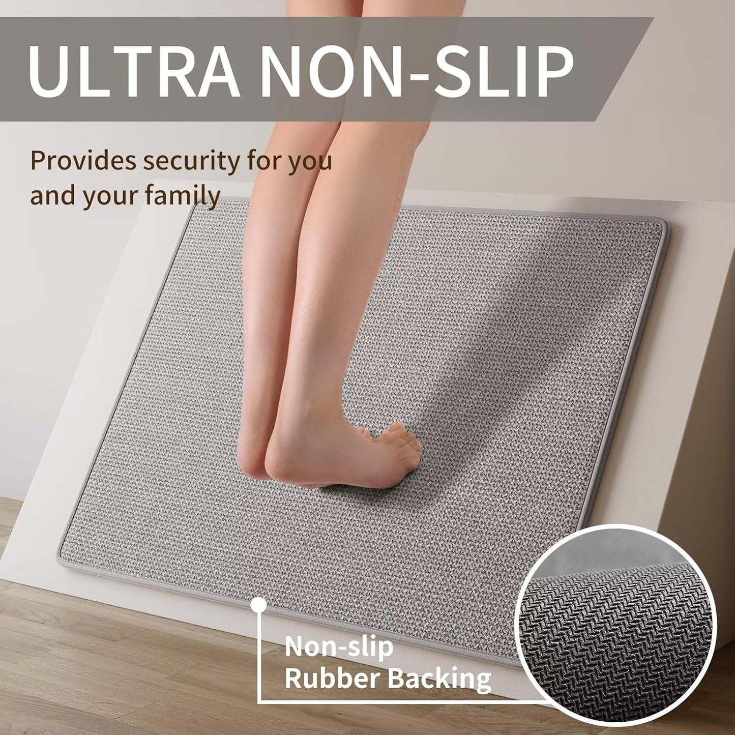 Kitchen Rugs and Mats Non Skid Washable Set of 2 PCS, Absorbent Runner Rugs for Kitchen, Front of Sink, Kitchen Mats for Floor, Grey 17x30+17x59