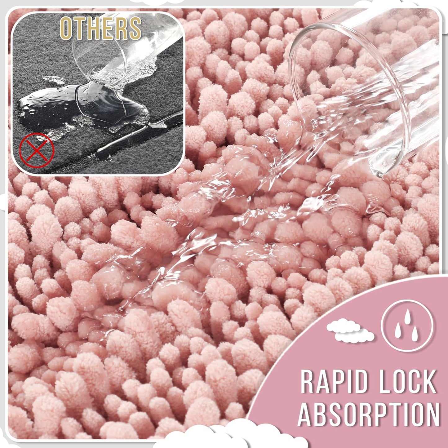 Yimobra Long Bathroom Rugs Non Slip Washable 44x24 Inch - Ultra Soft Absorbent Chenille Bath Mat, Quick Dry Shaggy Floor Carpet for Tub Shower, Light Pink Home Decor Accessories