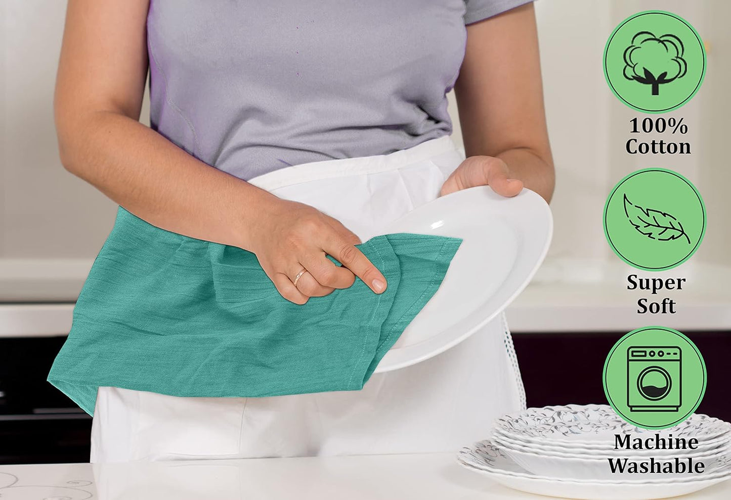 RUVANTI Flour Sack Towels 6 Pack 28x28 Inch, 100% Cotton Tea Towel, Reusable, Machine Washable, Absorbent BarTowels - Dish Cloth Perfect for Drying Dishes & Cleaning - Turquoise