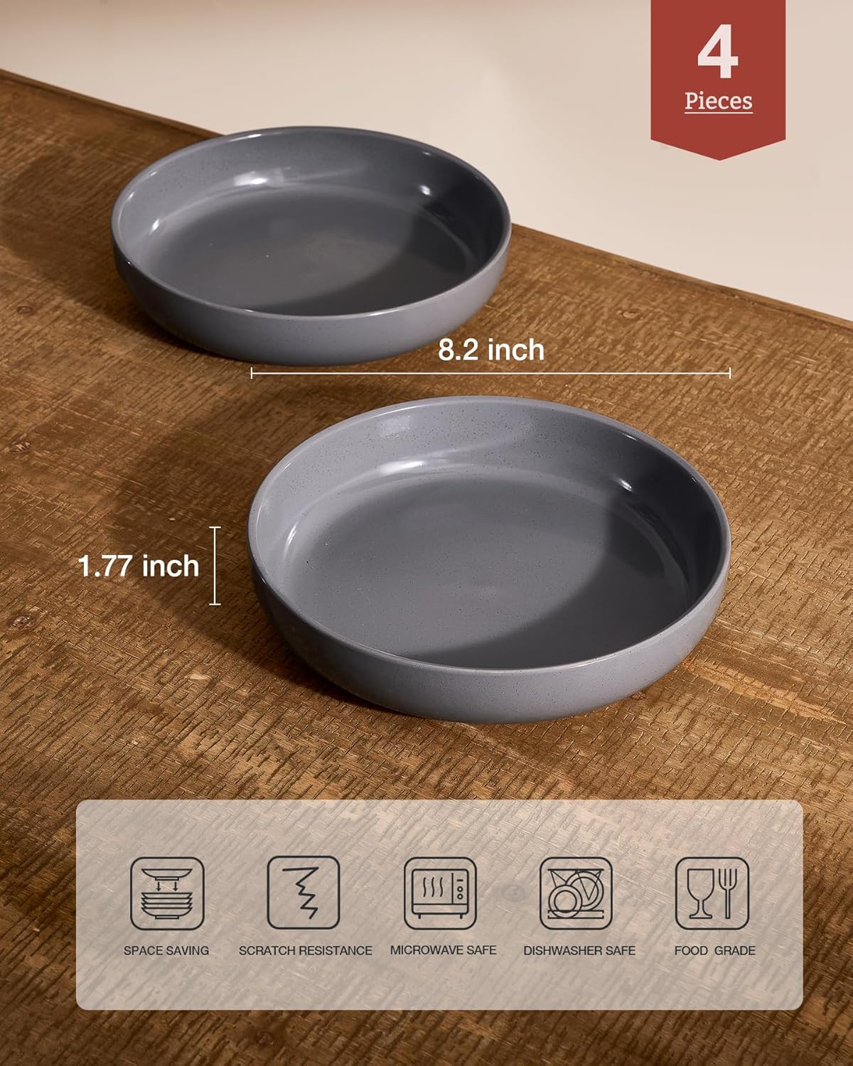 famiware Milkyway 33 oz Bowl Set, Pasta Bowls Set of 4, Salad Bowls Perfect for Your Friend for Housewarming, Thanksgiving, Christmas, Dark Gray