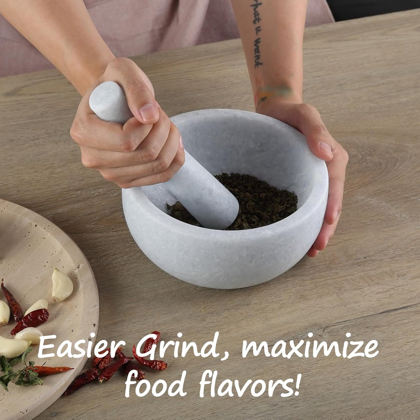 Koville Luxury Marble Mortar and Pestle Set, 7" -4 Cups Big Grinder Bowl for Guacamole, Salsa, Pill Crusher, Spice, Herb, Garlic, Nut, Heavy Duty Grinder for Kitchen(Namib Sky)