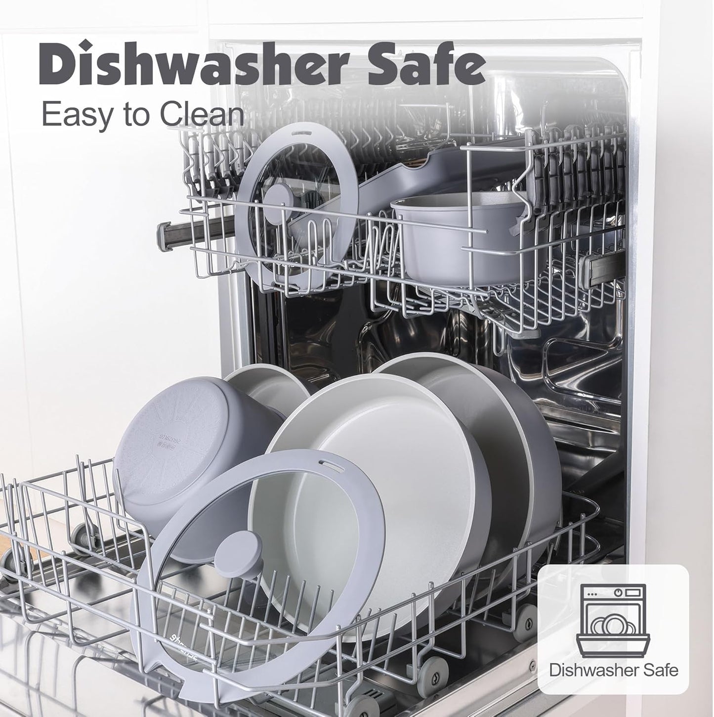 SENSARTE 17 Piece Ceramic Pots and Pans Set, Nonstick Detachable Handle Cookware, Induction Kitchen Cookware Set with Removable Handle, Dishwasher ＆ Oven Safe (Gray)