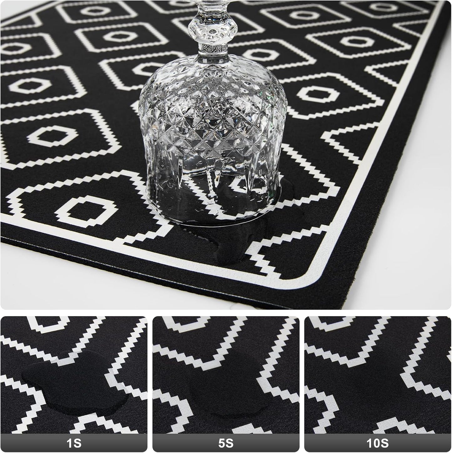 SUEH DESIGN Dish Drying Mat, Absorbent Coffee Mat 19.6 x 11.8 in Quick Dry Kitchen Drying Dish Drain Mat for Kitchen Counter Coffee Bar, Black