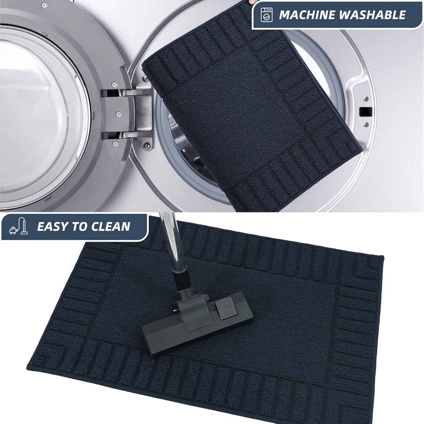 BEQHAUSE Kitchen-Rugs-Washable-Kitchen-Mats-for-Floor Non-Slip Kitchen Mats Set of 2 Absorbent Kitchen Runner Navy Blue with TPR Backing 20x30inch/20x48inch