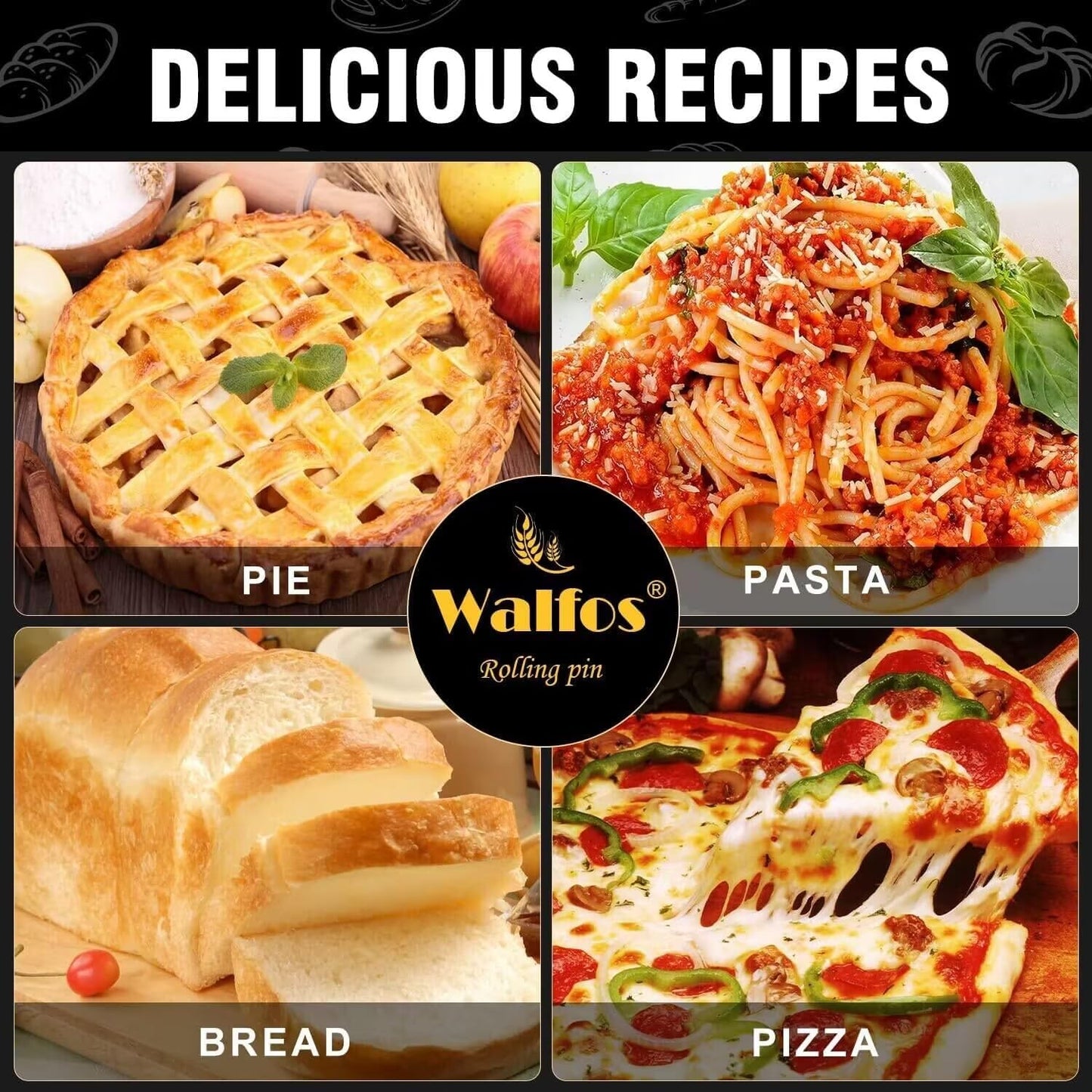 Walfos Marble Rolling Pin With Wooden Handles & Wood Cradle, 16.5 Inch Marble Rolling Pins For Making Pizza Dough And Tortillas, Dough Roller For Pie Crust, Cookie, Pasta (Gray & White)