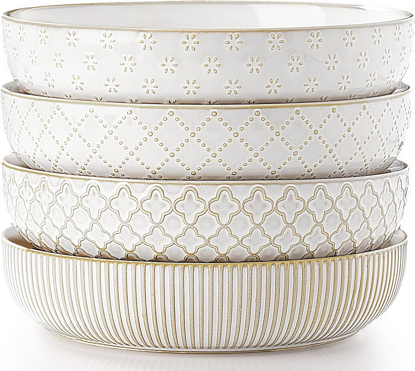 getstar Pasta Bowls, Large Salad Serving Bowls (8.2 inch/35 oz), Ceramic Bowl Plates Set of 4, Farmhouse Embossments, Microwave and Dishwasher Safe