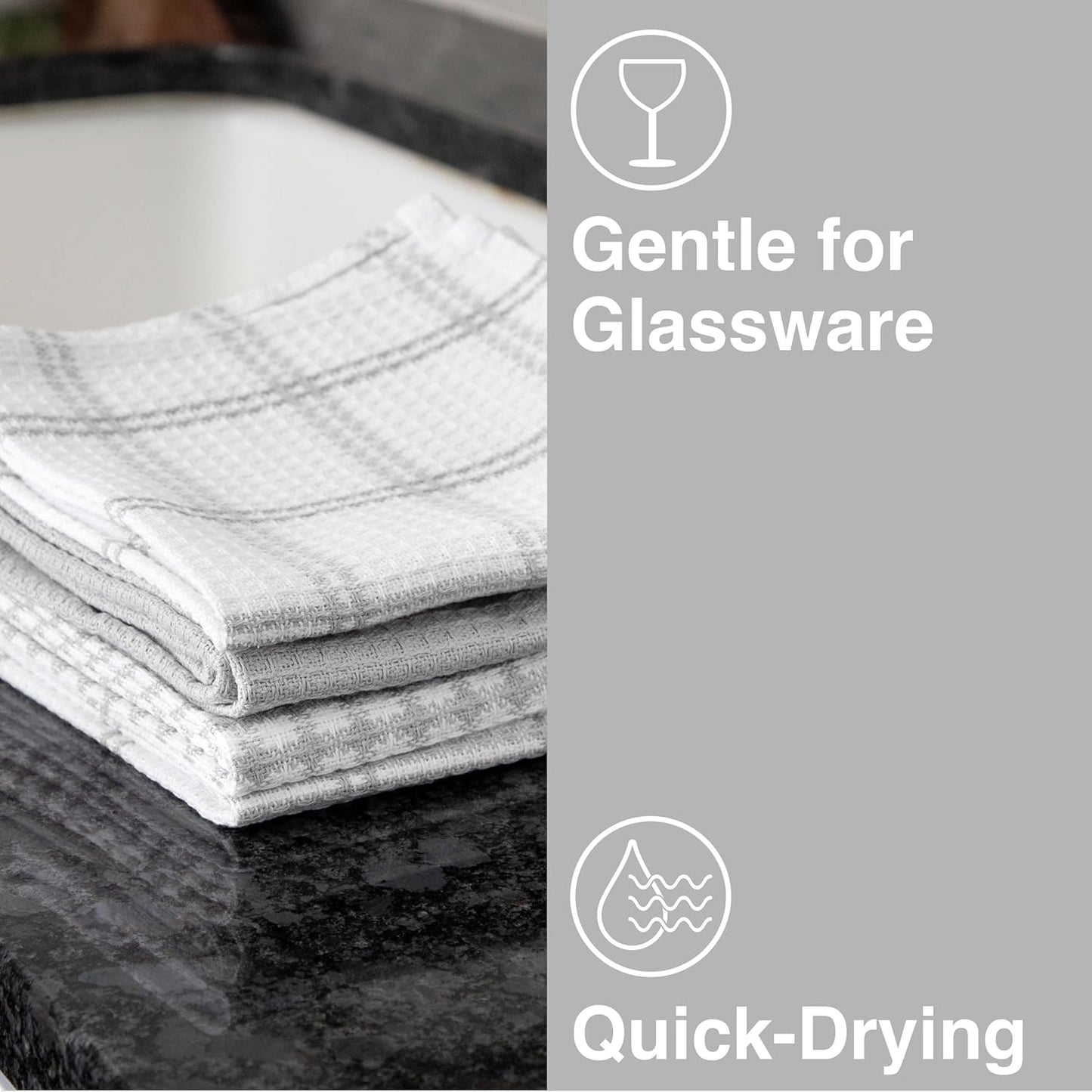 T-fal Premium Waffle Dish Cloths: Highly Absorbent, Super Soft Long Lasting - 100% Cotton, 12"x13" Towel for Cleaning & Drying, (8-Pack), Gray