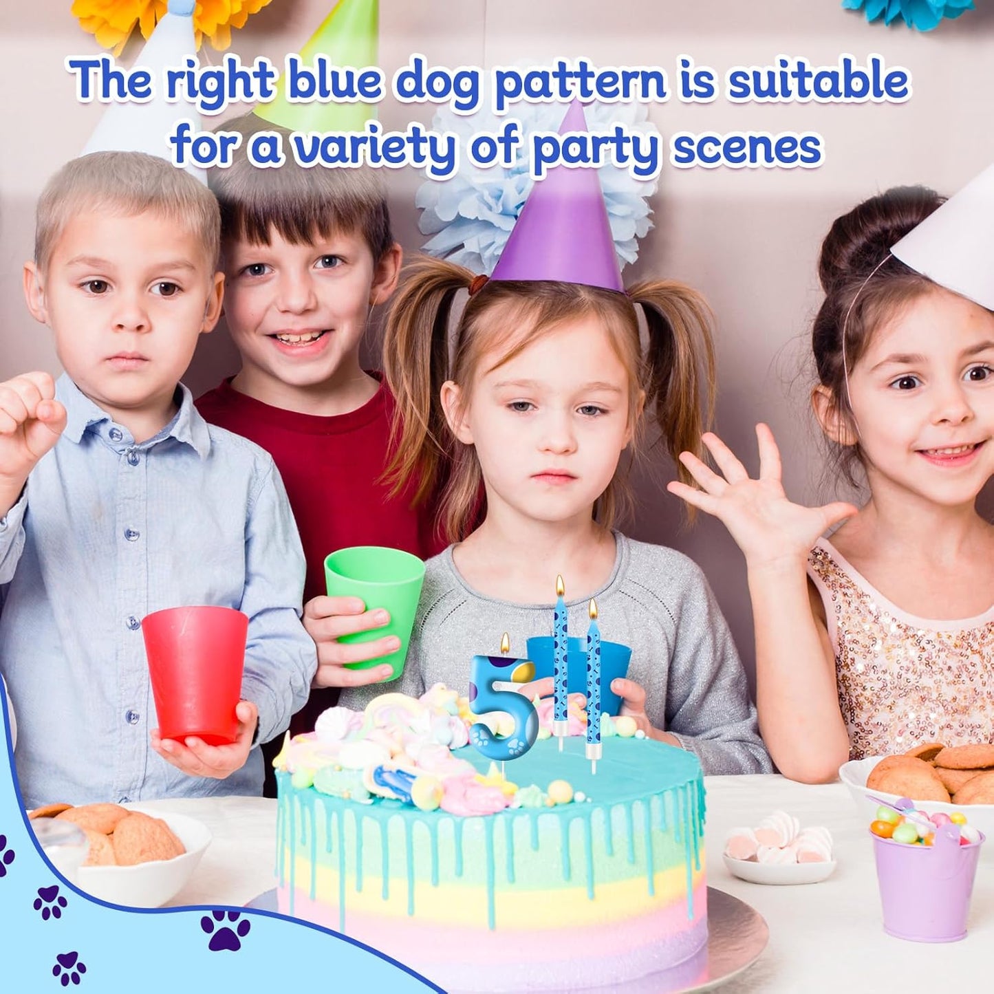 13PCS Blue Dog Paw Birthday Candles Set Cake Topper Numeral Birthday Candles for Boy Girl Dog Paw Decoration(Number 5)