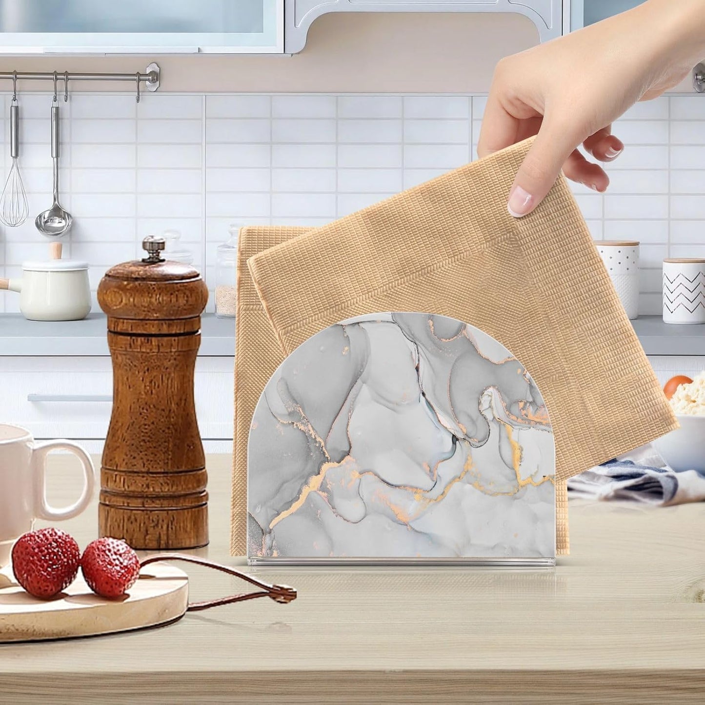 Luxury Grey Marble Napkin Holder for Table Paper Napkins Holder Acrylic Tissue Dispenser Kitchen Dining Room Bathroom Party Car Decor