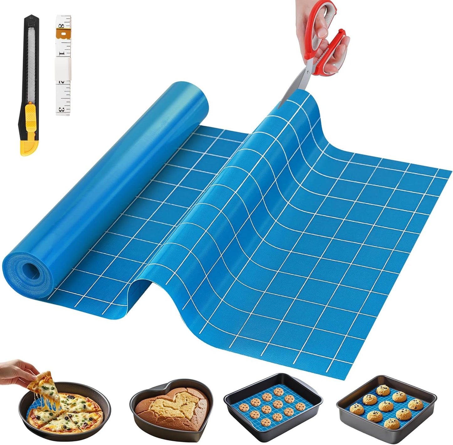 Silicone Baking Mat, 12 IN x 10 FT Free Cutting Baking Sheet, Non-Stick Reusable Dough & Pastry Mat, Non-Slip Silicone Mat Roll for Air Fryer Liner, Freeze Dryer, Oven Baking Pan, Kitchen Counter