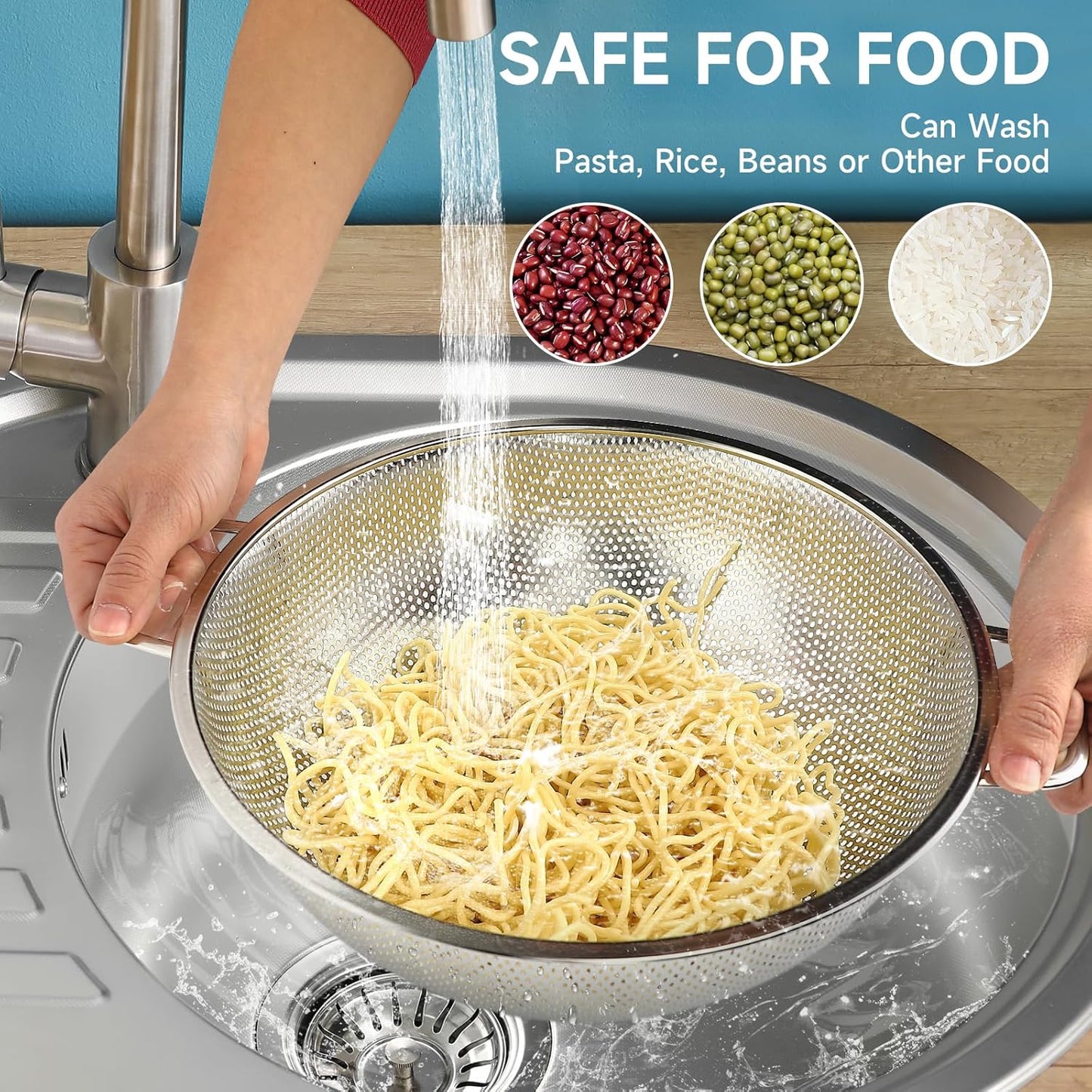 2PCS Colander for Kitchen, 3QT and 5QT, Stainless Steel Colander Strainer with Handle for Fruits Vegetables Cooking Food, Dishwasher Safe