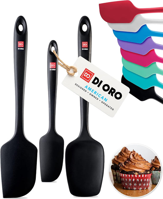 DI ORO Silicone Spatula Set - Rubber Kitchen Spatulas for Baking, Cooking, & Mixing - 600°F Heat-Resistant & BPA Free Silicone Scraper Spatulas for Nonstick Cookware - Dishwasher Safe (3pc, Black)