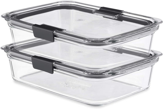 Rubbermaid Brilliance Glass Food Storage Containers, 8 Cup, Set of 2, BPA-Free, Leak-Proof, Clear