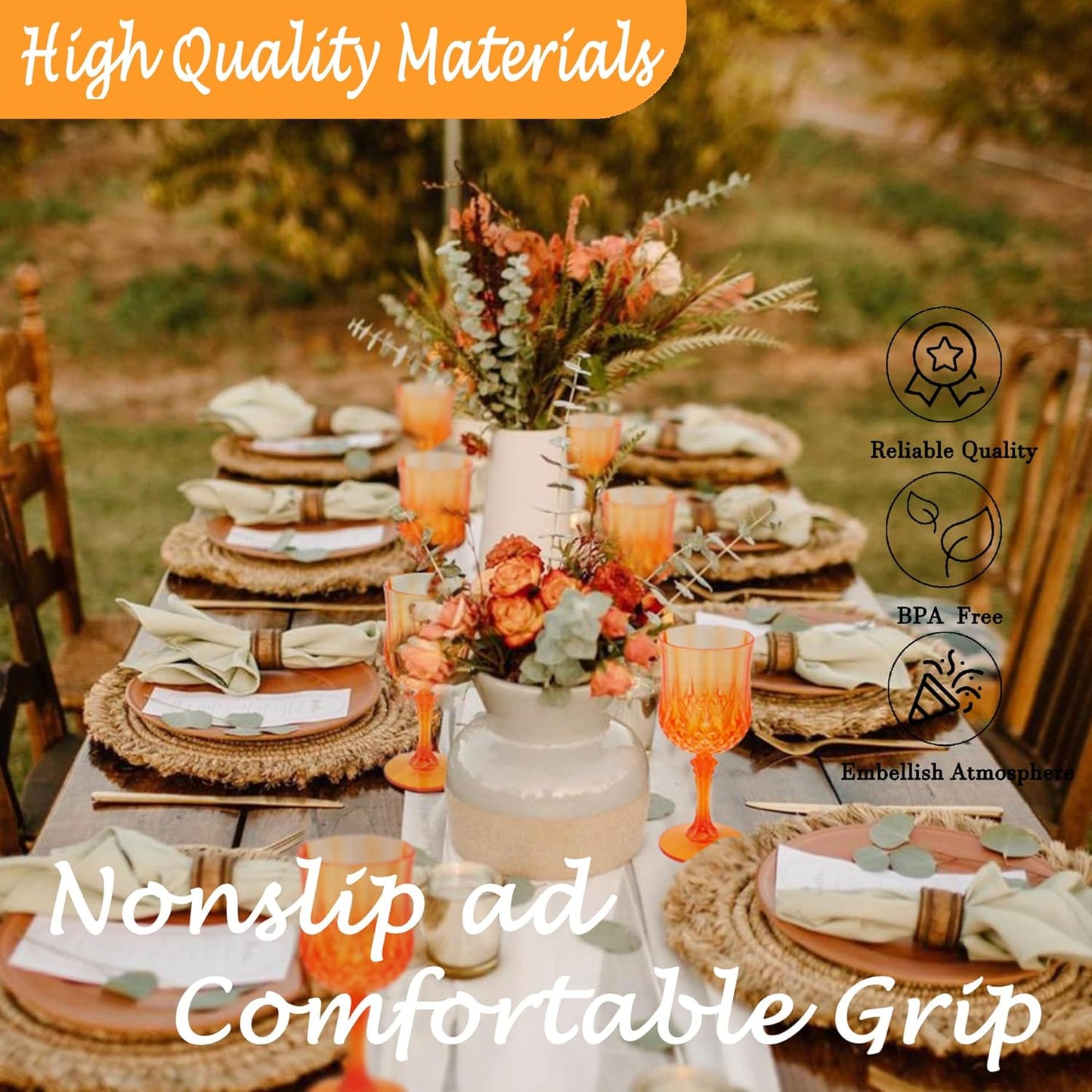 Plastic Wine Glasses，Plastic Goblets Vintage Style Cordial Drinking Glasses for Wedding Reception, Grand Event Party Supplies (12, Pumpkin orange)