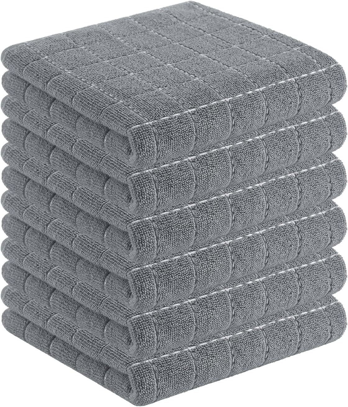 Homaxy 100% Cotton Terry Kitchen Towels(Grey, 13 x 28 inches), Checkered Designed, Soft and Super Absorbent Dish Towels, 6 Pack