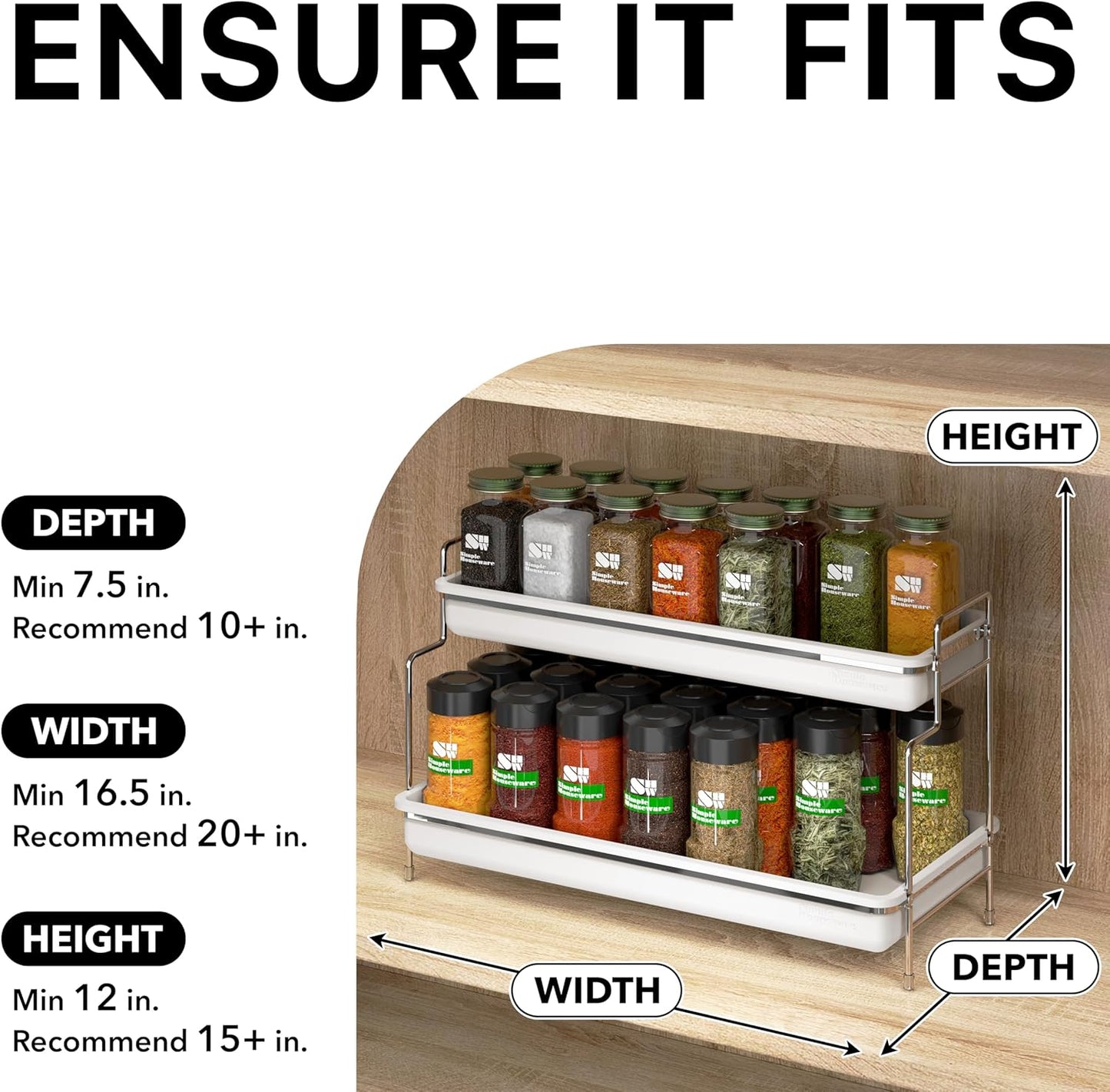 Simple Houseware 2-Tier Spice Rack Kitchen Organizer Countertop Shelf, White