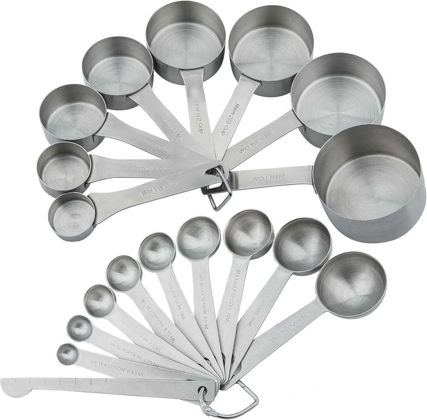 Smithcraft Measuring Cups and Spoons Set, 18/8 Stainless Steel Measuring Cups and Spoons for Kitchen & Baking, Heavy Duty Metric & US 8 Measuring cups, 9 Measuring Spoons Set