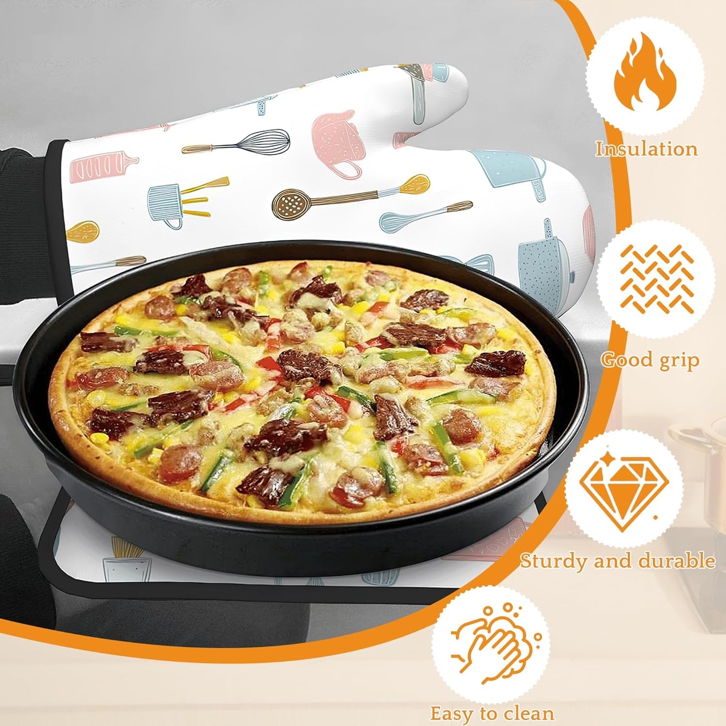 Pink Kitchen Utensil Oven Mitts and Pot Holders Set,Kitchen Decor Heat Resistant Non Slip Hot Pads and Oven Mitt for Chef Cooking Baking BBQ Mom Girl Gifts(4 Piece Set)