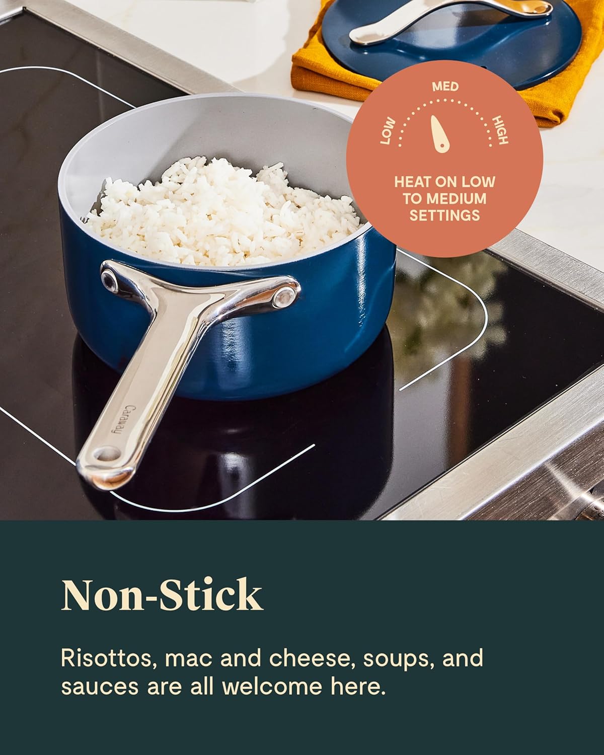 Caraway Nonstick Ceramic Sauce Pan with Lid (3 qt) - Non Toxic, PTFE & PFOA Free - Oven Safe & Compatible with All Stovetops (Gas, Electric & Induction) - Navy