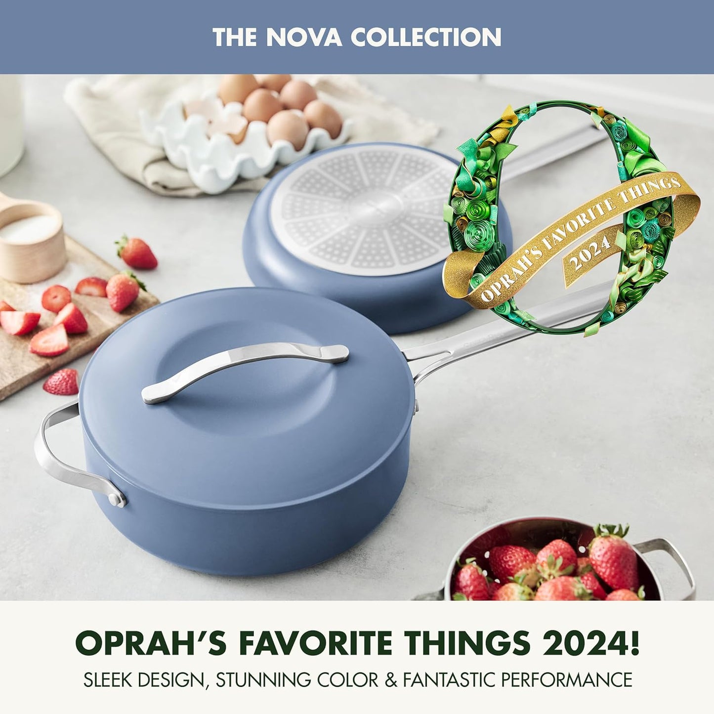 GreenPan Nova 10” Frying Pan Skillet and 4.37QT Sauté Pan with Lid, Oprah’s Favorite Things 2024, PFAS-Free Ceramic Nonstick, Induction Suitable, Sear, Fry, Broil, Dishwasher & Oven Safe, Ocean Blue